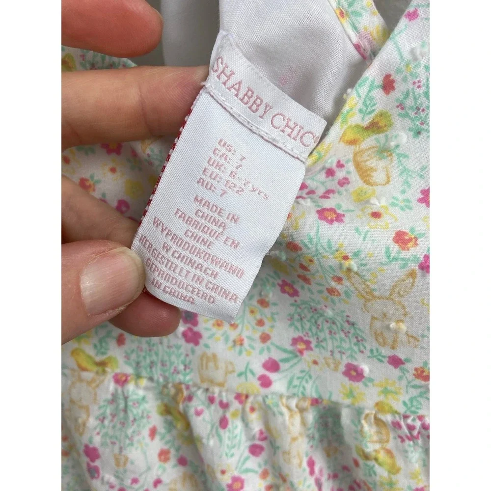 Shabby‎ Chic Girls Floral Bunny Swiss Dot Ruffle Dress Pastel Pink Yellow Size 7